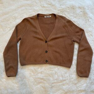 Reformation Cropped Brown Tan Button-Up Organic Cotton Cardigan Sweater - Size S